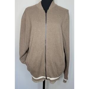 BANANA REPUBLIC Tipped Bomber Sweater Cardigan Full Zip 100% Cotton Women's sz M